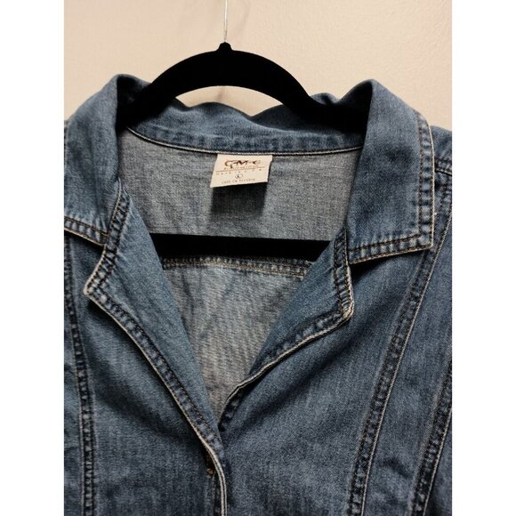 CMC By Color Me Cotton Womens Blue Denim Jacket Size Large Collared Button Front - Picture 2 of 8